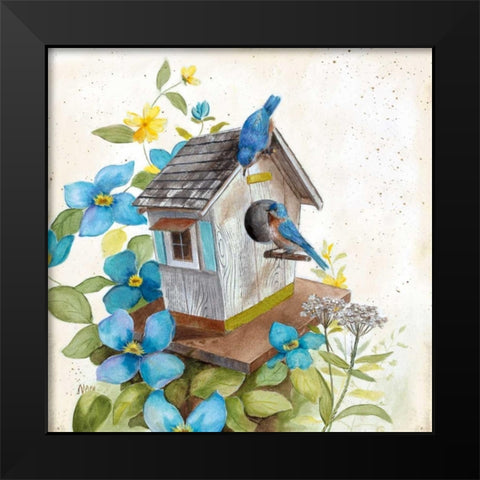 Bluebirds Black Modern Wood Framed Art Print by Nan