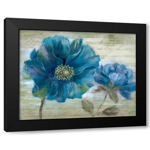 Blue Poppy Poem I Black Modern Wood Framed Art Print with Double Matting by Nan