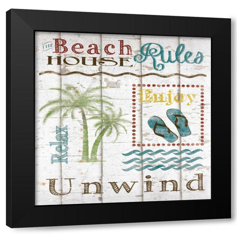 Beach House Rules Black Modern Wood Framed Art Print by Craven, Katrina