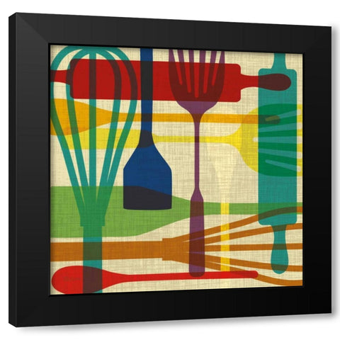 Kitchen Utensils Black Modern Wood Framed Art Print with Double Matting by Craven, Katrina
