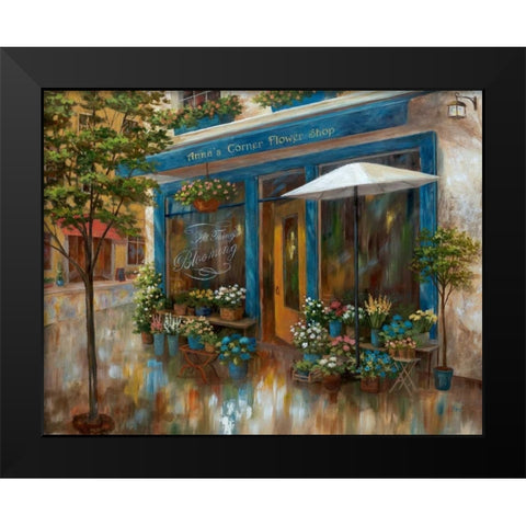 Annas Corner Flower Shop Black Modern Wood Framed Art Print by Nan