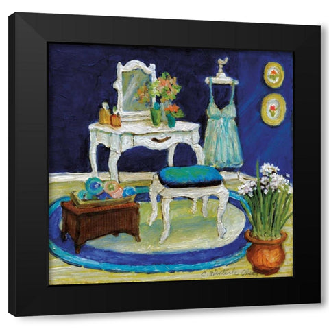 Blue Boudoir I Black Modern Wood Framed Art Print with Double Matting by Olson, Charlene