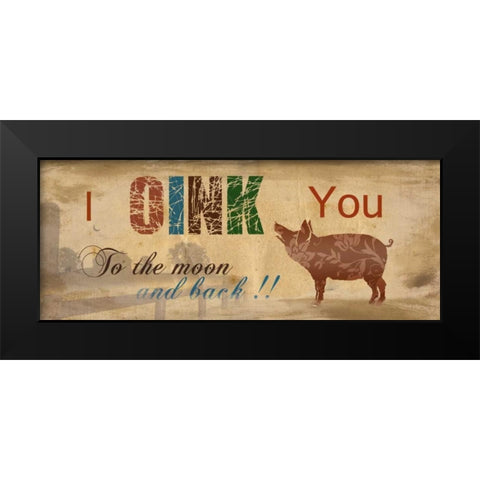 Oink Black Modern Wood Framed Art Print by Nan