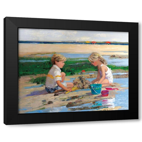 Building Sand Castles Black Modern Wood Framed Art Print by Swatland, Sally