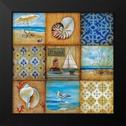 Beach Scenes Black Modern Wood Framed Art Print by Tava Studios