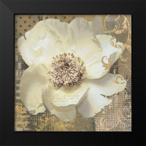 White Poppy Shimmer II Black Modern Wood Framed Art Print by Nan