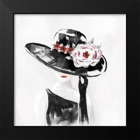 Red on Black II Black Modern Wood Framed Art Print by Nan