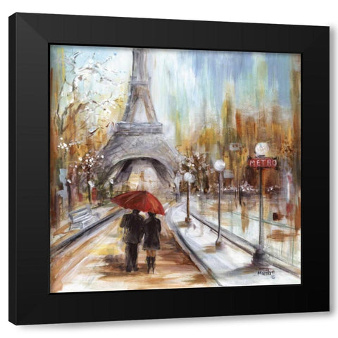 Romantic Paris Black Modern Wood Framed Art Print with Double Matting by Dunlap, Marilyn
