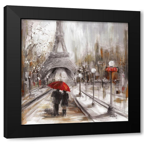 Rainy Paris Black Modern Wood Framed Art Print by Dunlap, Marilyn