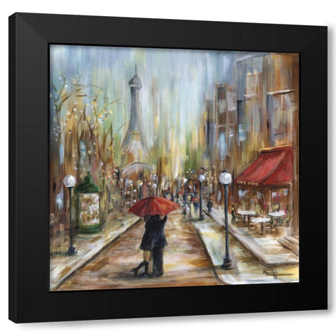 Kiss Me in Paris Black Modern Wood Framed Art Print with Double Matting by Dunlap, Marilyn