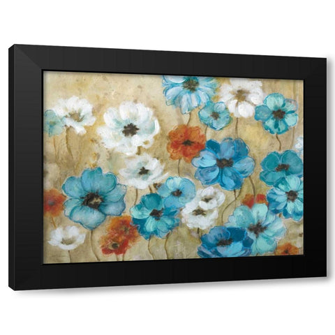 Blue Flower Field Black Modern Wood Framed Art Print with Double Matting by Robinson, Carol