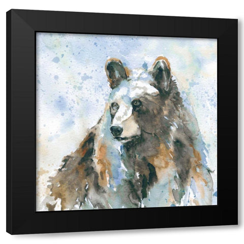Black Bear On Blue Black Modern Wood Framed Art Print with Double Matting by Robinson, Carol