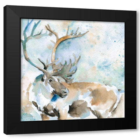 Caribou On Blue Black Modern Wood Framed Art Print with Double Matting by Robinson, Carol