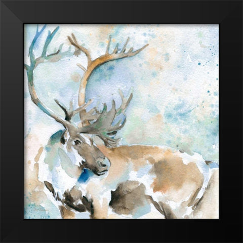 Caribou On Blue Black Modern Wood Framed Art Print by Robinson, Carol