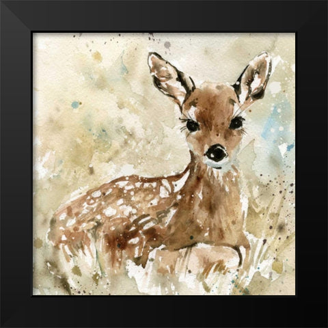 Fawn In Spring Black Modern Wood Framed Art Print by Robinson, Carol