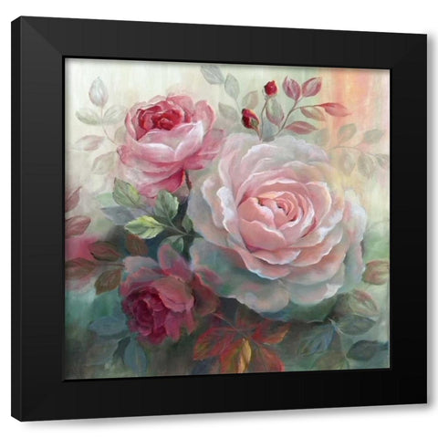 White Roses II Black Modern Wood Framed Art Print with Double Matting by Nan