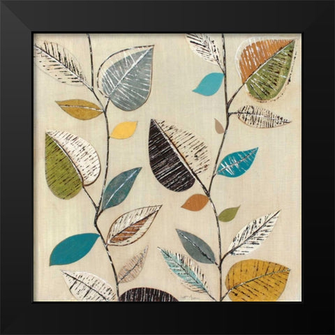 Dancing Leaves II Black Modern Wood Framed Art Print by Tava Studios