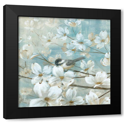 Chickadees and Dogwood Black Modern Wood Framed Art Print with Double Matting by Nan