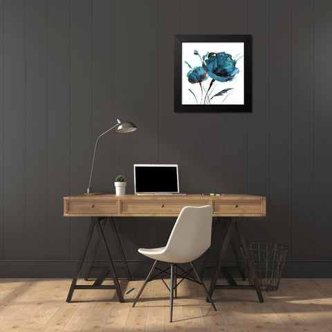 Blue Poppy Splash I Black Modern Wood Framed Art Print by Nan