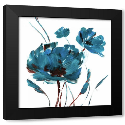 Blue Poppy Splash II Black Modern Wood Framed Art Print with Double Matting by Nan