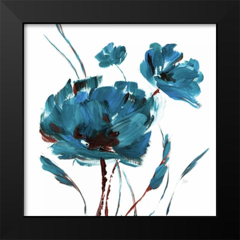 Blue Poppy Splash II Black Modern Wood Framed Art Print by Nan