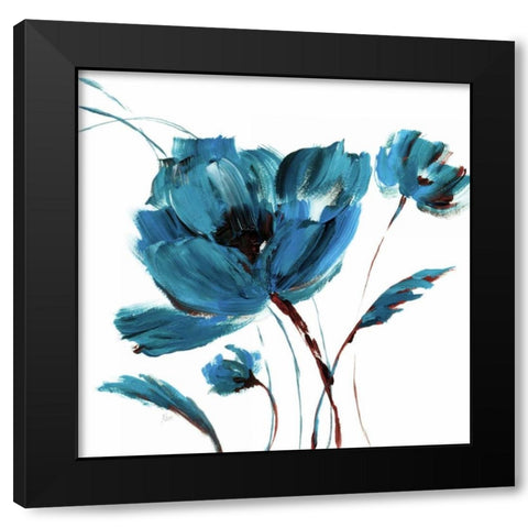 Blue Poppy Splash III Black Modern Wood Framed Art Print with Double Matting by Nan