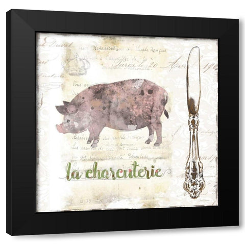 Golden Cuisine Pig Black Modern Wood Framed Art Print with Double Matting by Robinson, Carol
