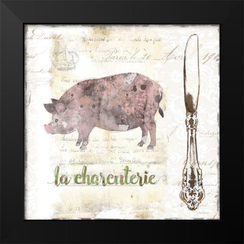 Golden Cuisine Pig Black Modern Wood Framed Art Print by Robinson, Carol