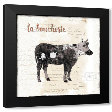 Golden Cuisine Cow Black Modern Wood Framed Art Print with Double Matting by Robinson, Carol