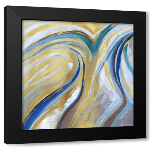 Agate and Gold I Black Modern Wood Framed Art Print with Double Matting by Nan