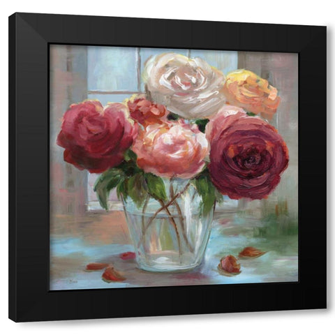 Rose Society Black Modern Wood Framed Art Print by Nan