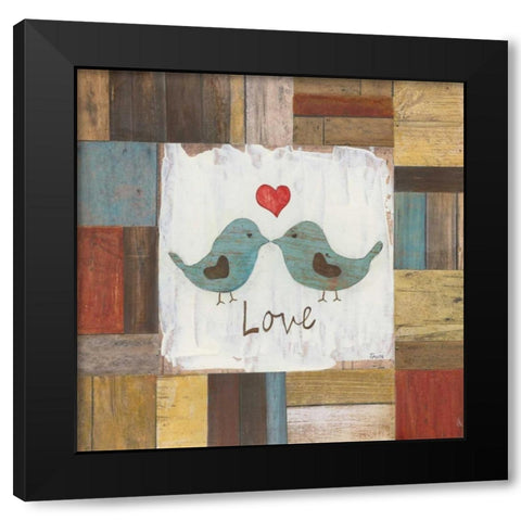 Love Birds Black Modern Wood Framed Art Print by Tava Studios