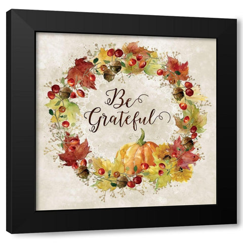 Harvest Wreath Black Modern Wood Framed Art Print with Double Matting by Robinson, Carol