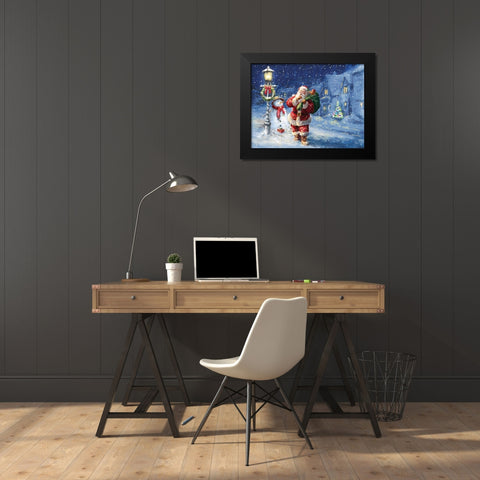 Merry Christmas Night Black Modern Wood Framed Art Print by Corti, Marcello