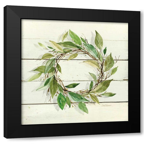 Bay Leaf Wreath Black Modern Wood Framed Art Print by Robinson, Carol