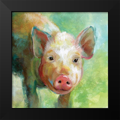 Colorful Quirky Pig Black Modern Wood Framed Art Print by Nan