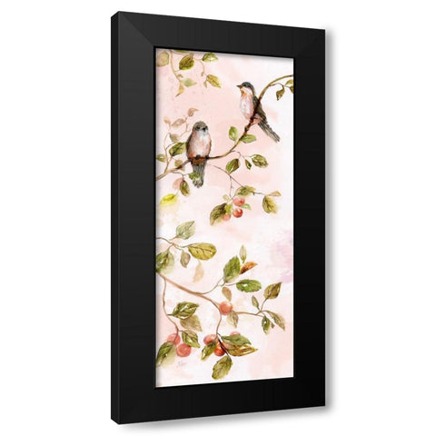 Birds and Blush Blossoms I Black Modern Wood Framed Art Print with Double Matting by Nan