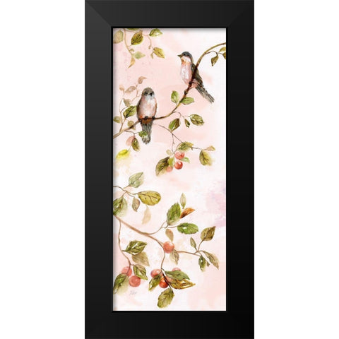 Birds and Blush Blossoms I Black Modern Wood Framed Art Print by Nan