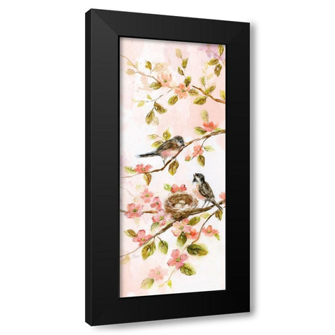 Birds and Blush Blossoms II Black Modern Wood Framed Art Print with Double Matting by Nan