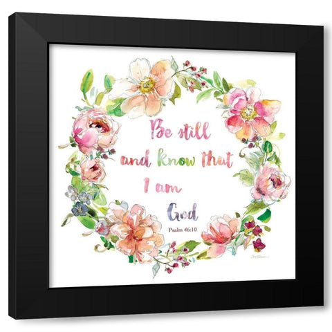 Floral Scripture Wreath I Black Modern Wood Framed Art Print with Double Matting by Robinson, Carol