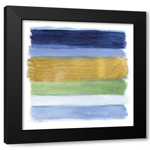 Blue Strokes Black Modern Wood Framed Art Print by Nan