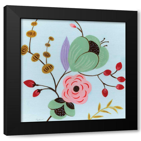 Vintage Flowers Black Modern Wood Framed Art Print with Double Matting by Tava Studios