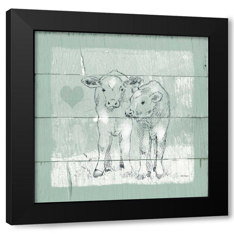 Friendly Calves I Black Modern Wood Framed Art Print with Double Matting by Robinson, Carol