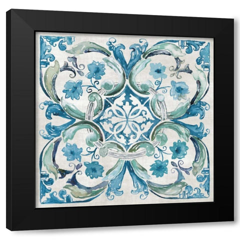 Carribean Tile I Black Modern Wood Framed Art Print with Double Matting by Nan