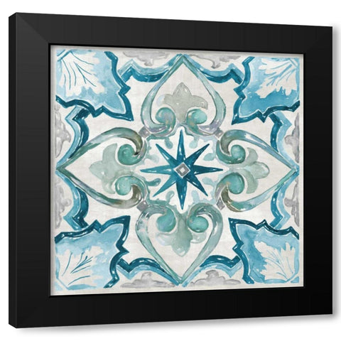 Carribean Tile II Black Modern Wood Framed Art Print with Double Matting by Nan