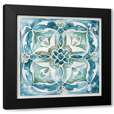 Carribean Tile III Black Modern Wood Framed Art Print with Double Matting by Nan