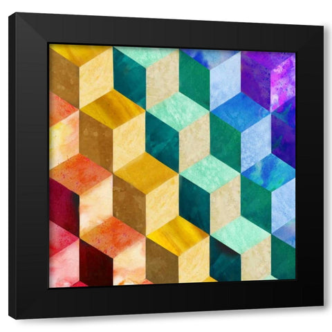 Rainbow Blocks Black Modern Wood Framed Art Print with Double Matting by Nan