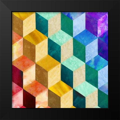 Rainbow Blocks Black Modern Wood Framed Art Print by Nan