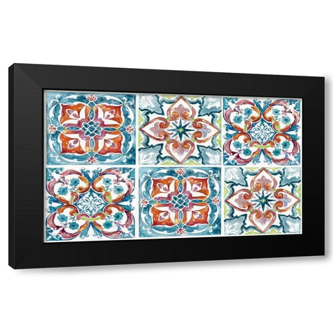 Caribbean Boho Tile Black Modern Wood Framed Art Print with Double Matting by Nan