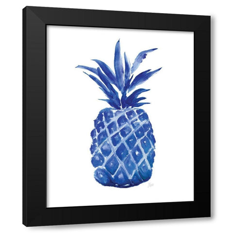 Indigo Pineapple Black Modern Wood Framed Art Print with Double Matting by Nan